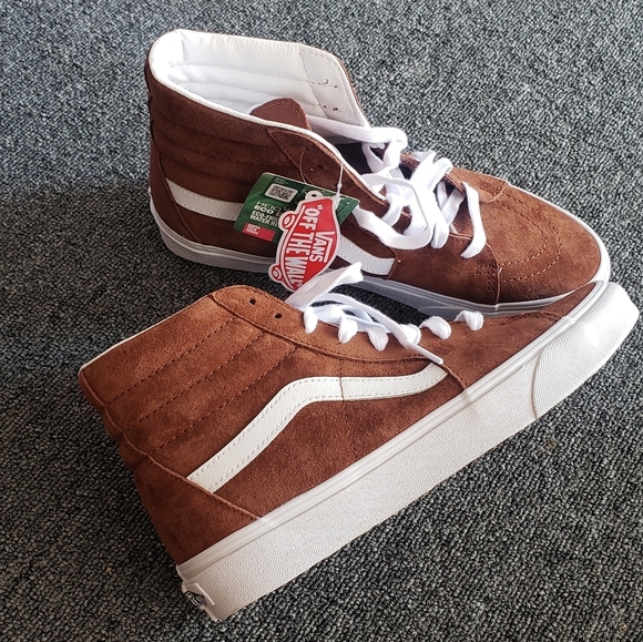 Vans Sk8-Hi Pig Suede Tortoise Shell Brown Sneakers NEW - Picture 1 of 12